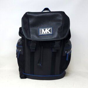 Michael Kors Cooper Men's Leather Backpack - Black/Neon Blue